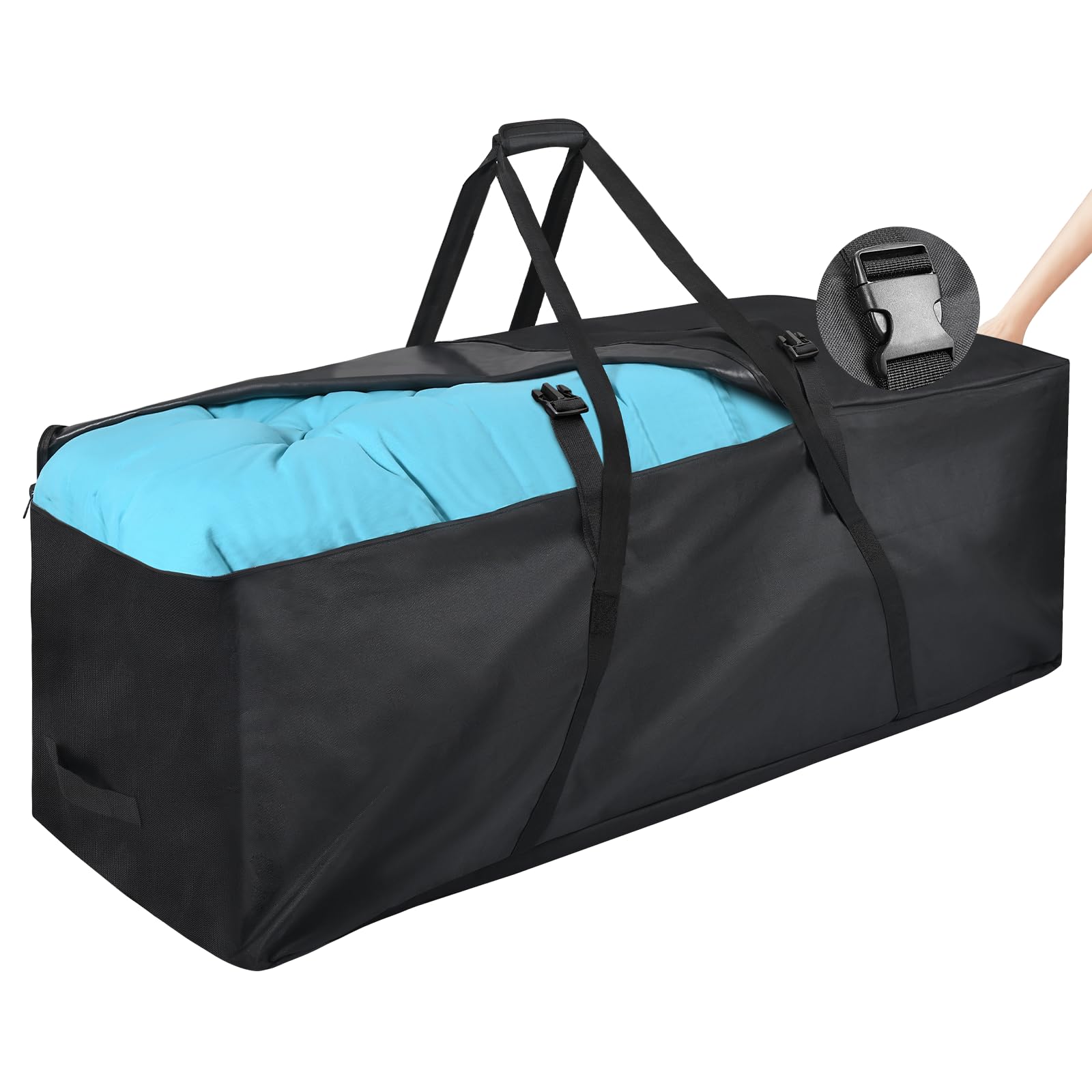 FAMIROSA Sac de Rangement pour Coussins de Jardin et Sac de Rangement imperméable, Anti-UV Tissu 600D Oxford, Fermeture éclair Durable et poignées pour Coussins d’extérieur (172x76x51cm)