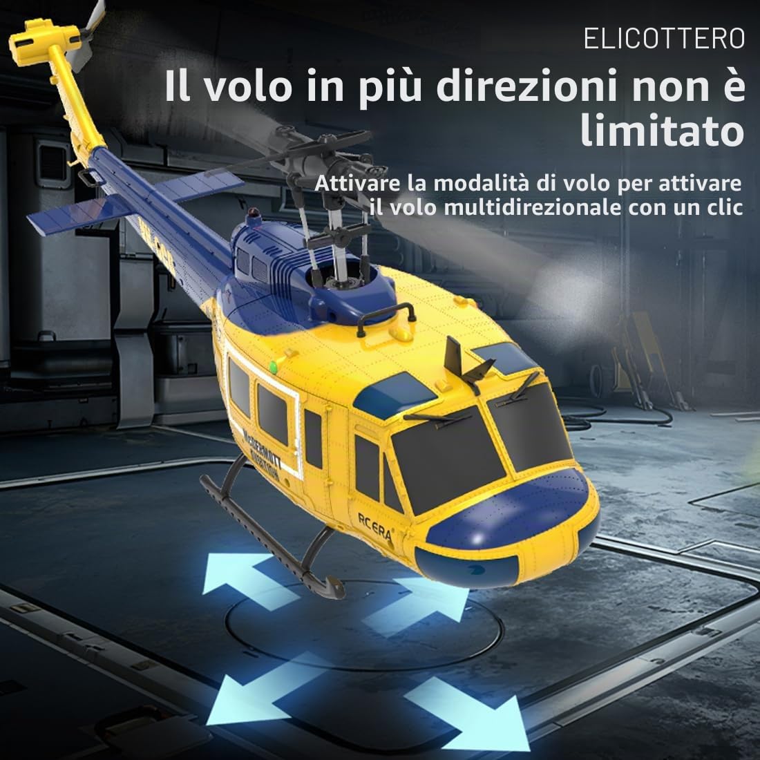 NULA RC ERA C032 UH-1 Huey RC elicottero, scala 1/48 6CH, 2,4G 6 assi giroscopio aereo militare telecomandato con ritiro 3D altezza per adulti principianti (RTF/4 batteria)