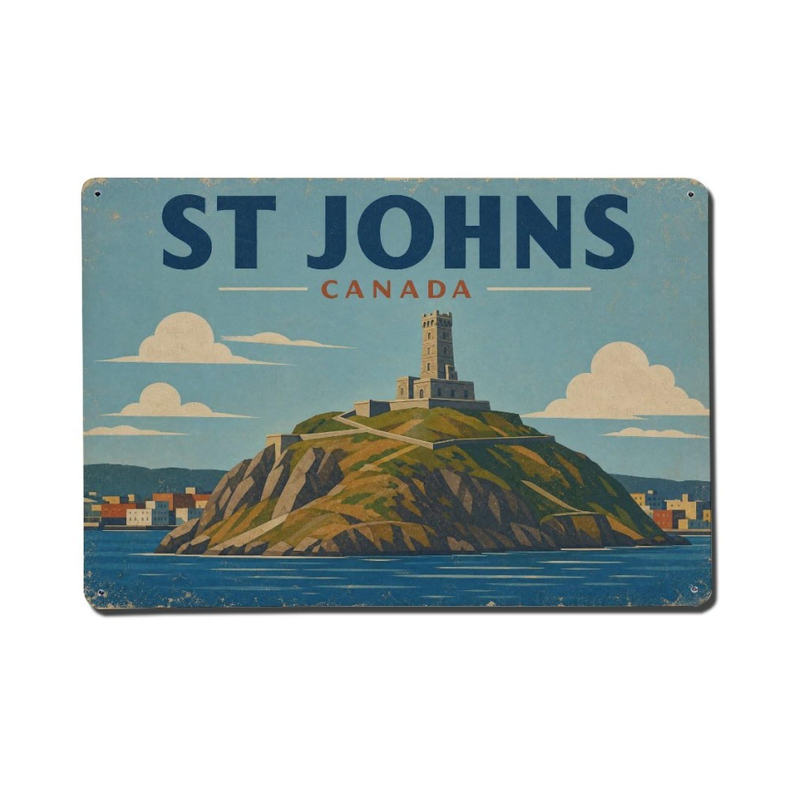 Vintage Travel Canada St Johns Metal Tin Sign