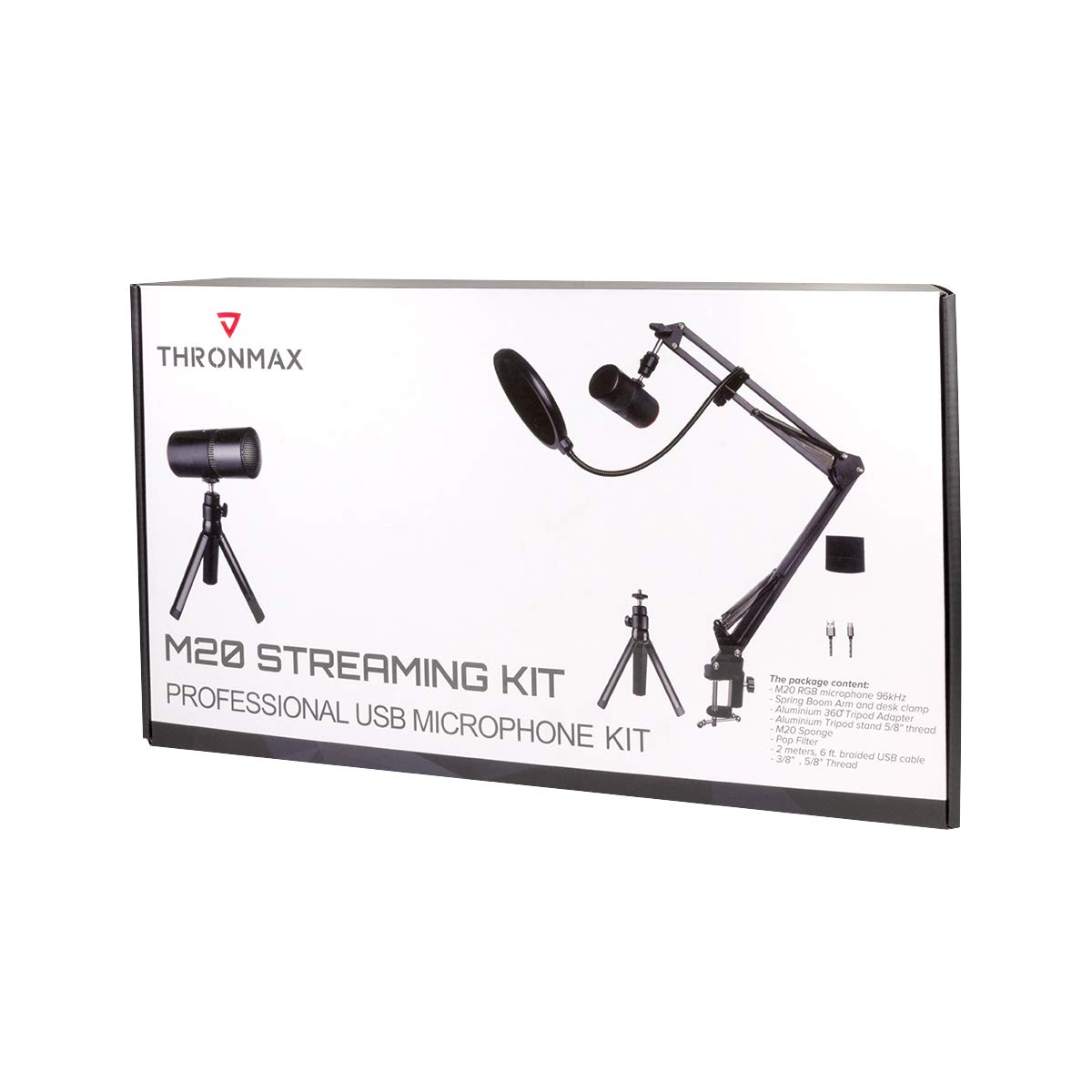 Thronmax M20 Streaming Kit (M20Kit) mit RGB-Mikrofon, Mikrofonarm, Stativadapter, M20 Schwamm, Pop-Filter für professionelle HD Aufnahmen in Studioqualität beim Podcast / Streamen / YouTube / etc.