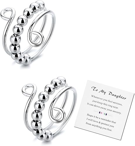 Anillo giratorio para la ansiedad para mi hijahijo con cuentas circulares para alejar la ansiedad anillo giratorio dorado plateado con cuentas