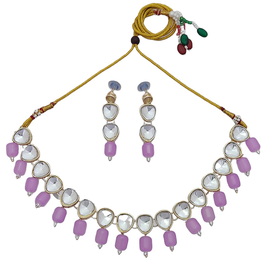 Kukrail Triangular Shape & Imported Glass Beads Kundan necklace Set_Fashion Jewelry Trendy Women_s and Girls Accessories (lavender Color) (B0D2CVJM6C) Amazon Price History, Amazon Price Tracker