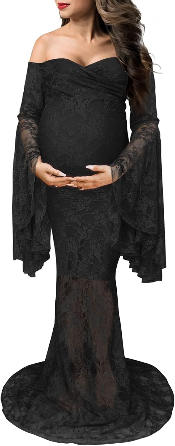Saslax Off Shoulder Lace Maternity Dress for Photography Maxi Maternity Props Dresses for Photo Shoot Baby Shower - Image 2