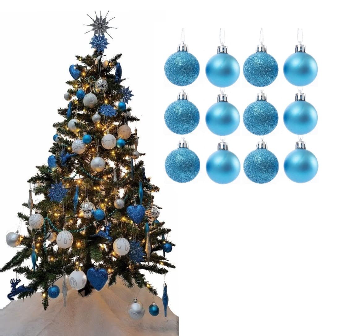 Simply Products Turquoise Matte & Glitter Christmas Tree Decoration Baubles 3.8Cm - Great Christmas Tree Hanging Ball Decorations, Matte & Glitter Baubles Pack Of 12-3.8Cm (Turquoise Matte & Glitter)