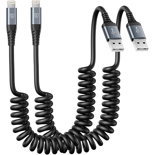 Coiled Lightning Cable, iPhone Charger Cable 3FT for Car, 2 Pack [Apple MFi Certified] 3 Feet Lightning Cord Compatible with iPhone14/13/12/11 Pro Max/XS MAX/XR/XS/X/8/7/Plus/6S iPad/iPod- Black