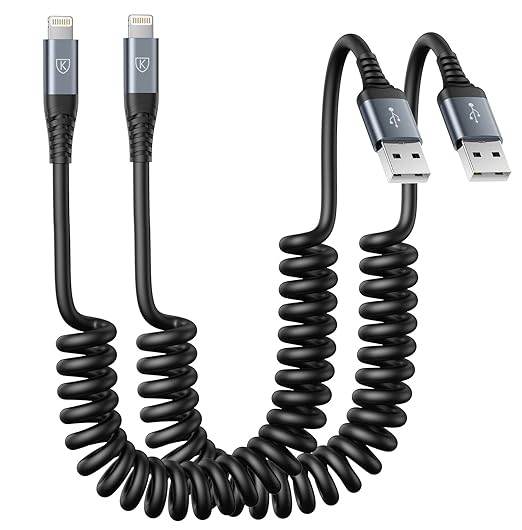 Coiled Lightning Cable, iPhone Charger Cable 3FT for Car, 2