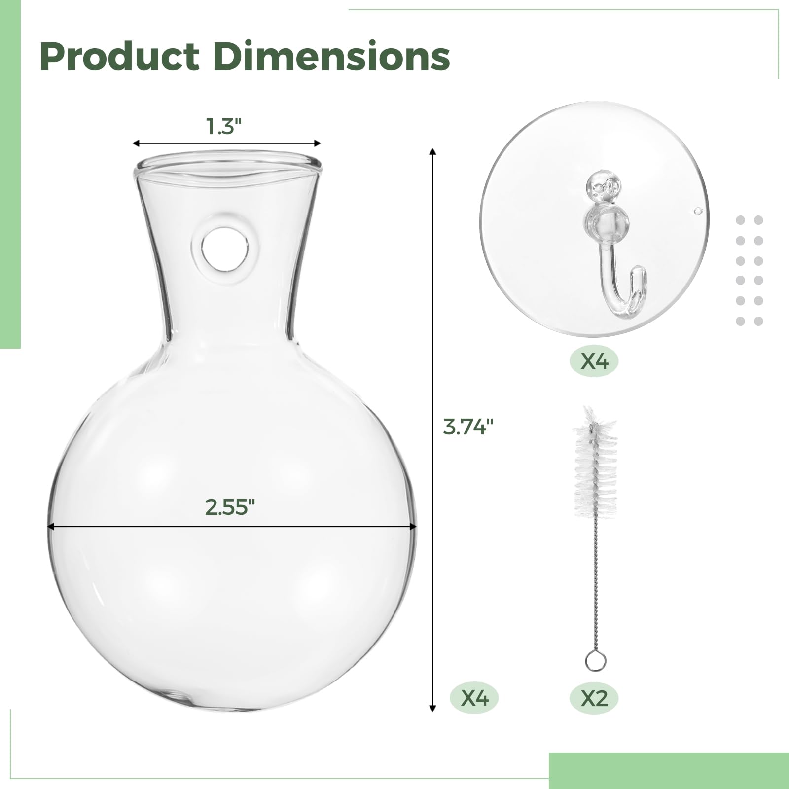 Lot de 4 vases de propagation de plantes en verre, fenêtre suspendue avec 4 ventouses et 2 brosses, vases de terrarium pour culture d'eau, décoration d'intérieur parfaite et cadeau de