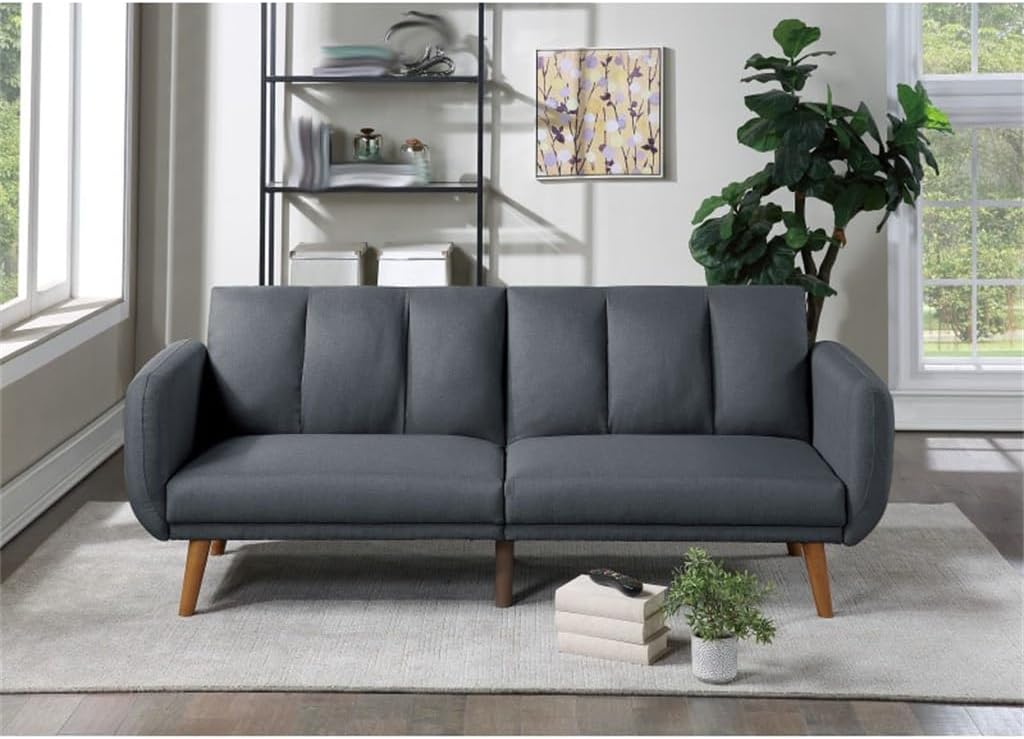 Sofa Grey Color 1pc Convertible Bed Wooden Legs Living Room Lounge Guest Furniture