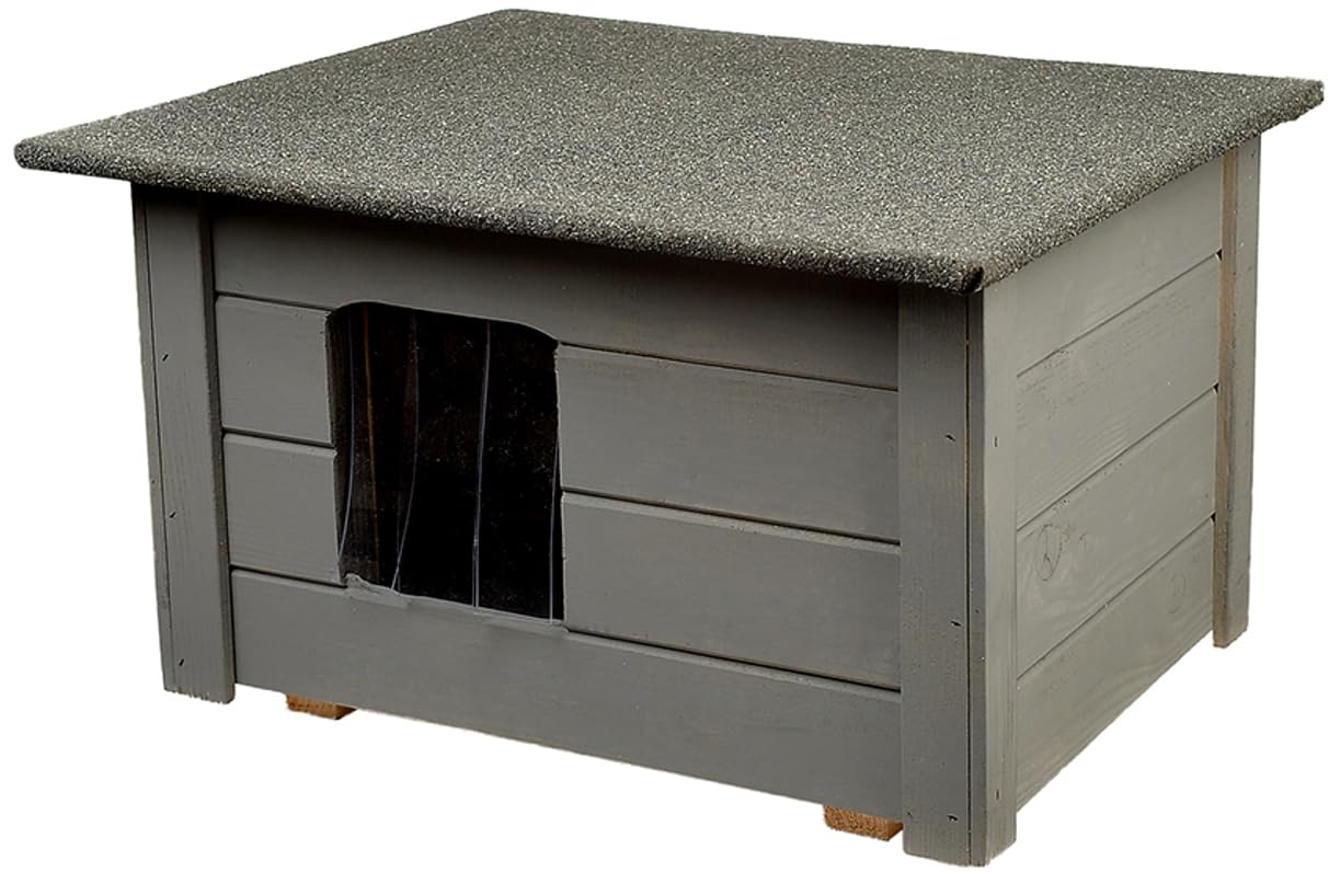Piccola casetta per gatti per esterni, in legno, isolata, per giardino o terrazza, casetta per animali da esterni, 59 x 49 x 34 cm, colore grigio