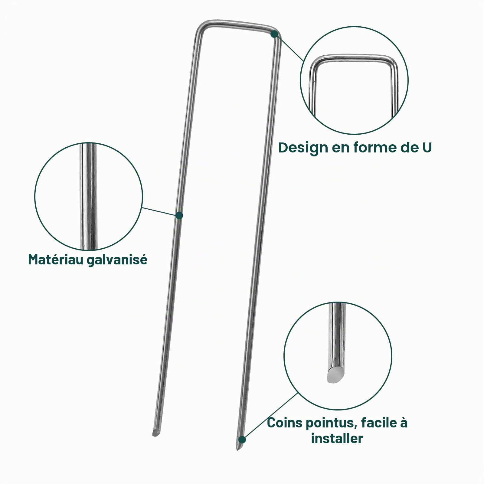 Randaco Lot de 250 piquets de sol galvanisés, piquets de terre stables pour film de paillage, toile de jardin, clôture, jardin (150x25mm -Ø2.8mm)