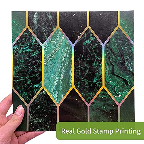 Funlife 50Pcs Art Deco Peel And Stick Thick Kitchen Backsplash, Self Adhesive Wall Tile, Flat Glossy Stickers For Home Decor, Holographic Emerald 7.87"X7.87" #TOP6
