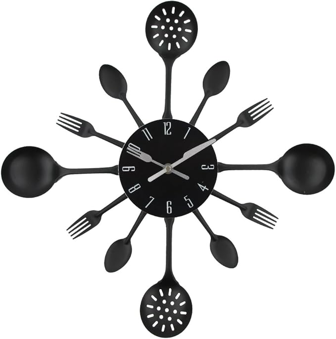 Timelike Wall Clock, 16" Metal Kitchen Cutlery Utensil Spoon Fork Wall