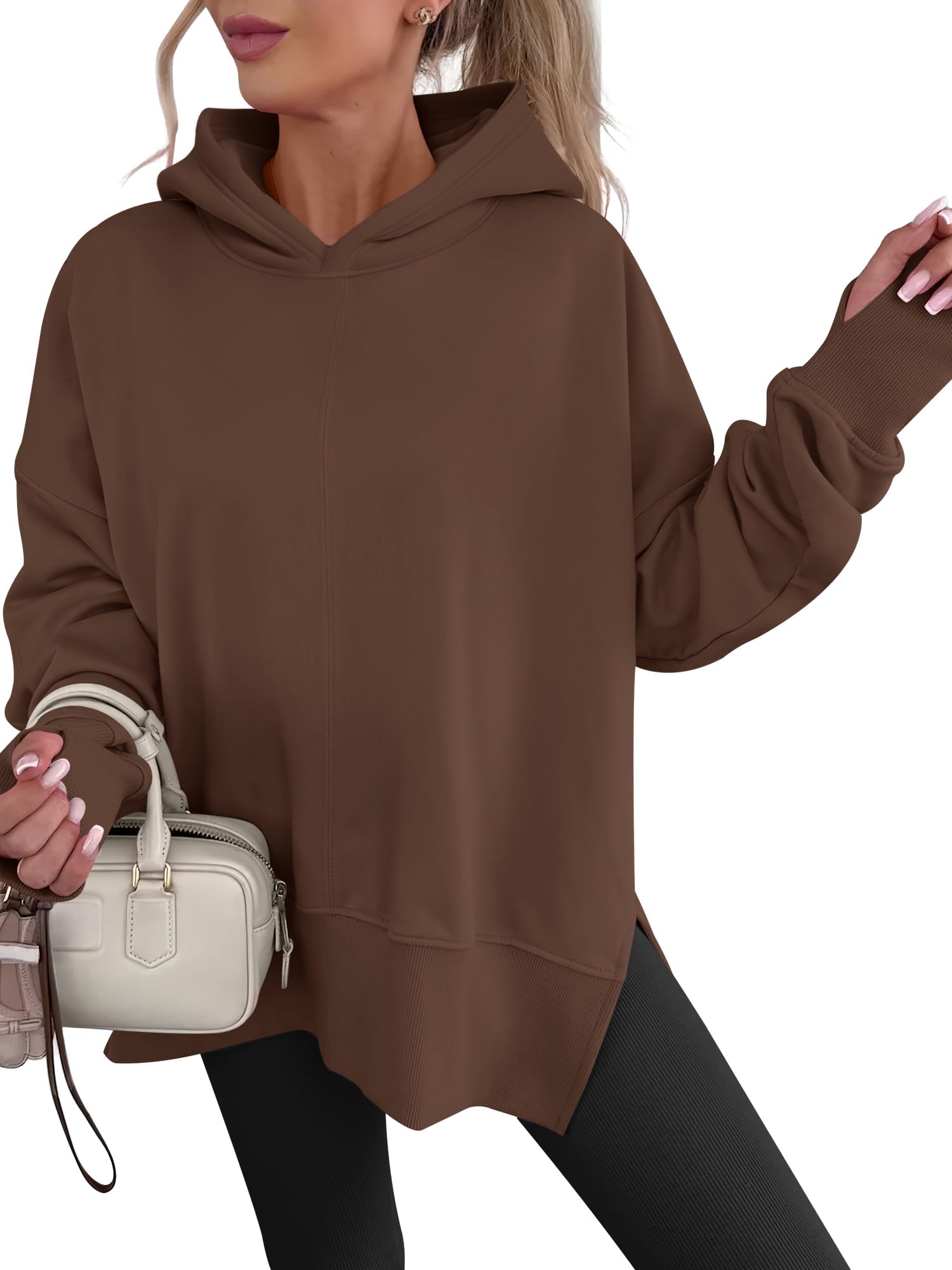 ANRABESS Womens Oversized Hoodies Long Sleeve Fleece Side Slit Hooded Sweatshirts Pullover 2026 Fall Outfits Y2K Clothes