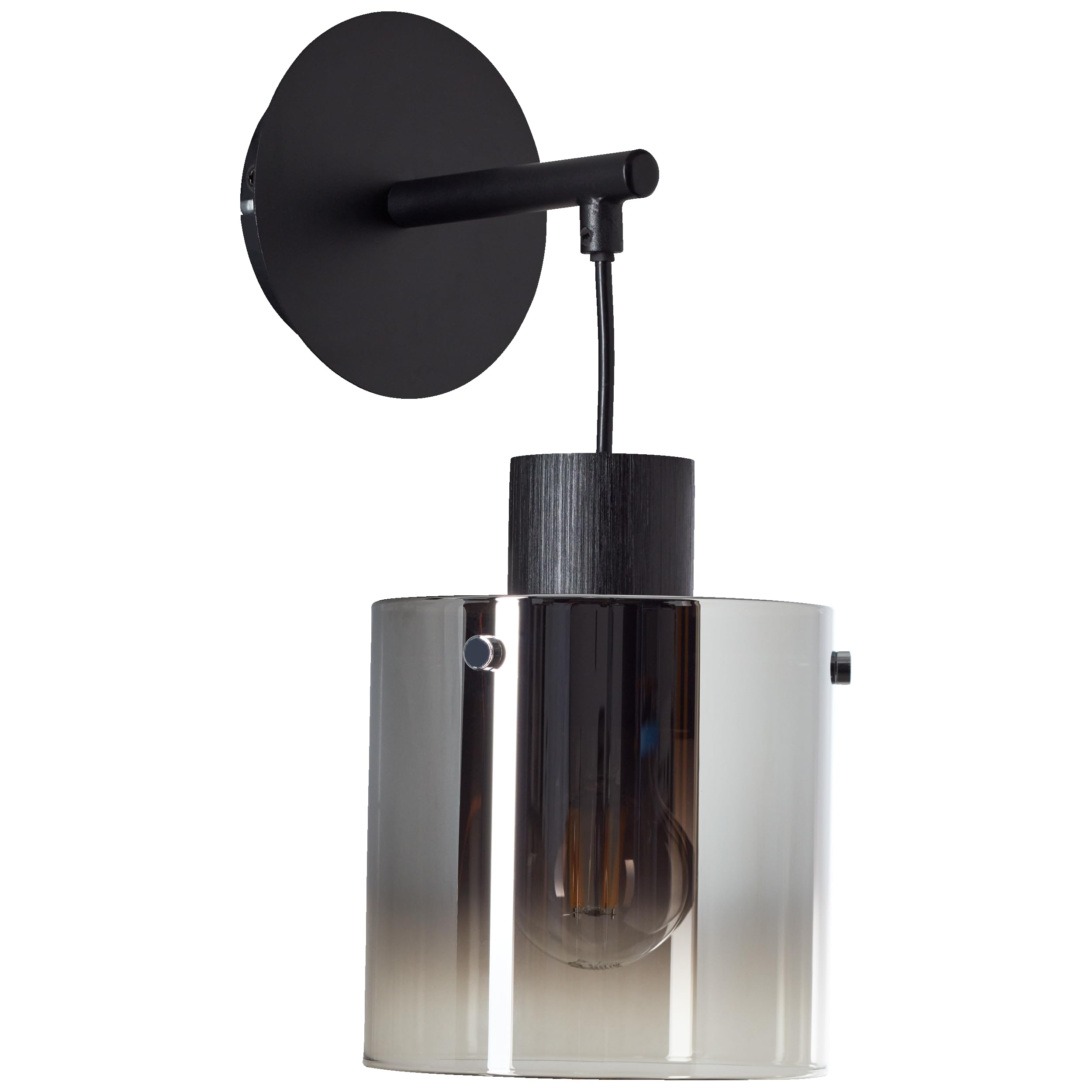 Lightbox Wandlampe - 34 x 15 x 20 cm - schicke Wandleuchte mit edlem Glas Schirm - E27, max. 52 W - aus Metall/Glas - in Schwarz/Rauchfarben