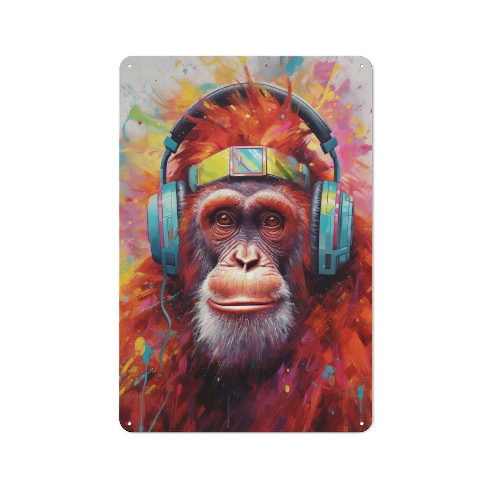 Junmoney Orangutan With Headphones Printed Metal Sign 30X20cm For Café Or Restaurant, New-Space Wall Decor For Café Owners And Decorators