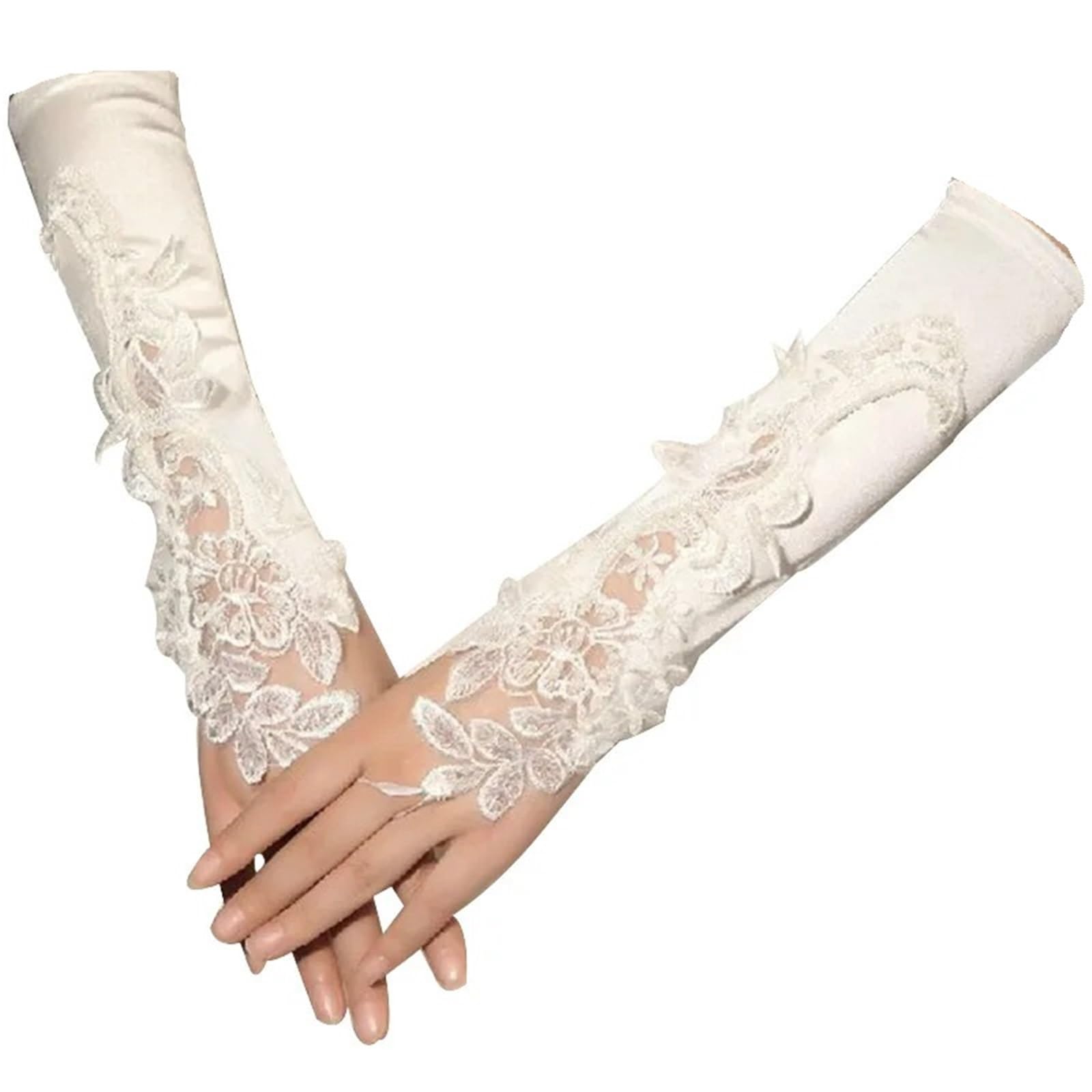 2 paia di guanti da sposa al gomito, senza dita for occasioni speciali