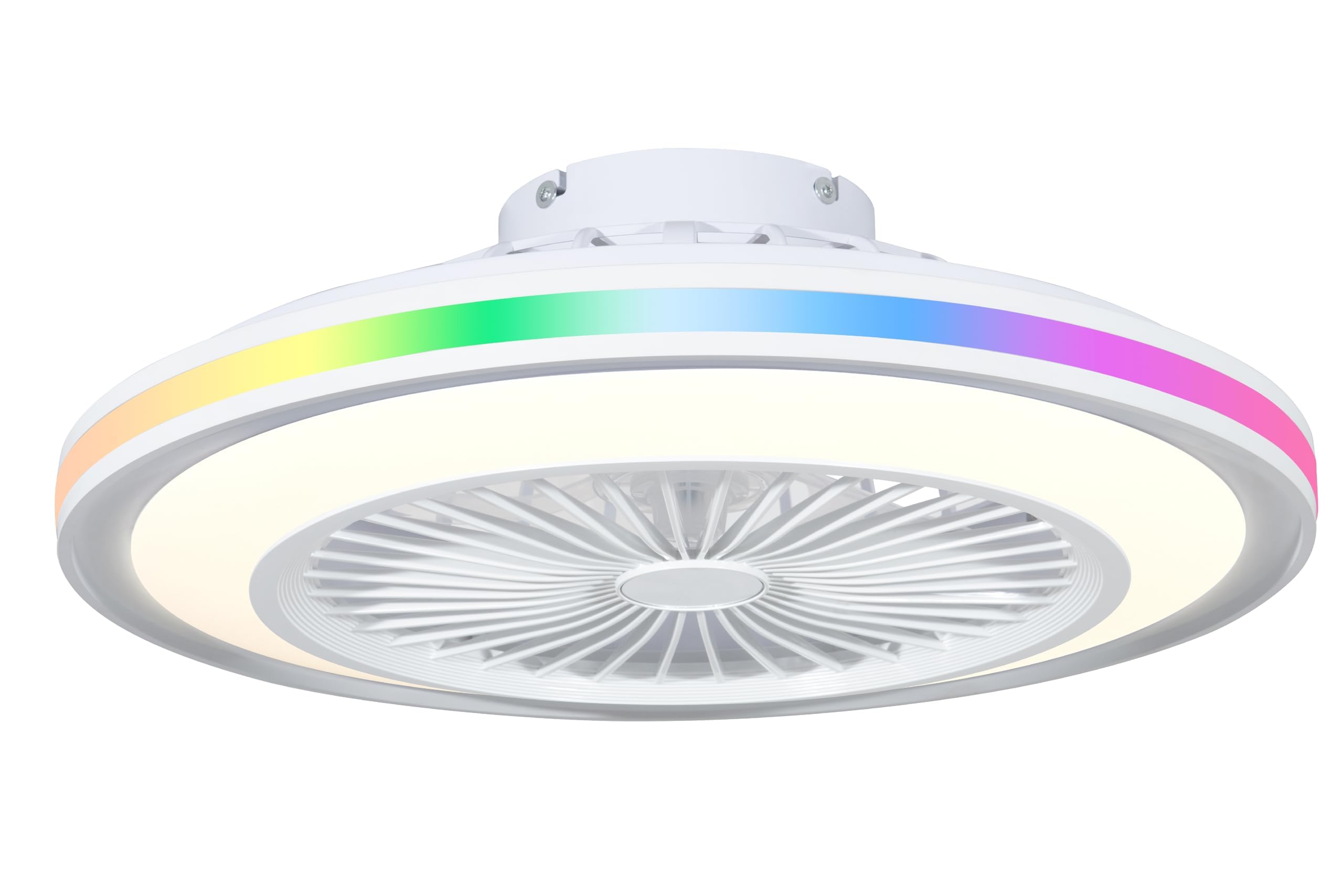 DUPI Ventilador de Techo LED RGB SLIM AIR – Plafón 50 cm, Motor DC Silencioso, Aspas Reversibles, 6 Velocidades, Modo Verano/Invierno, Mando a Distancia, PVC Blanco