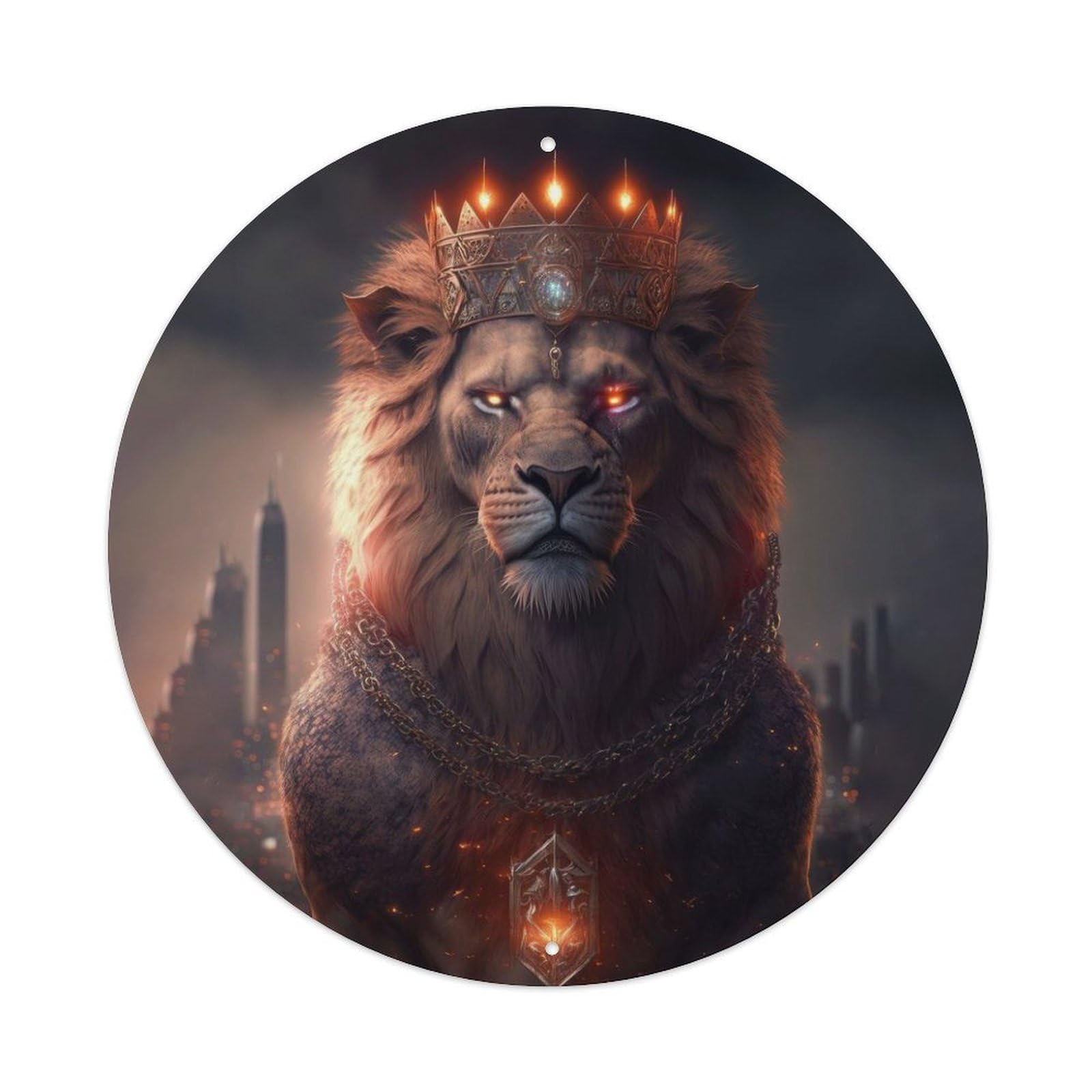 Animal Lion King Dark Fantasy Majestic Mythological Fiery King Vintage Metal Tin Sign Plaque Wall Decor for Cafe, Club Bar, Office, Garden Metal Poster 8x8Inch