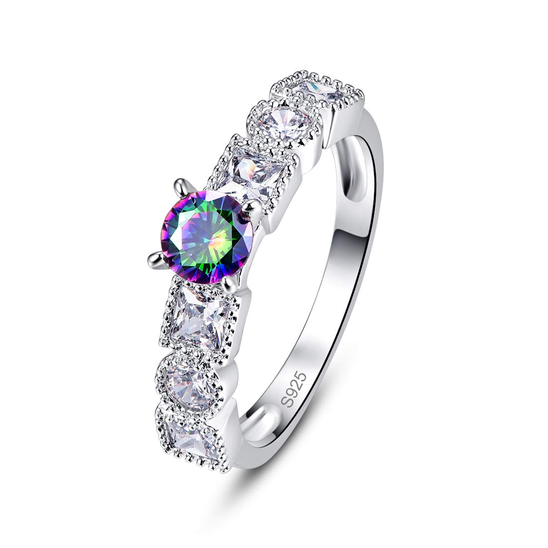 Psiroy 925 Sterling Silver Simulated Rainbow Topaz Stackable Eternity Wedding Band Ring for Women Size 6