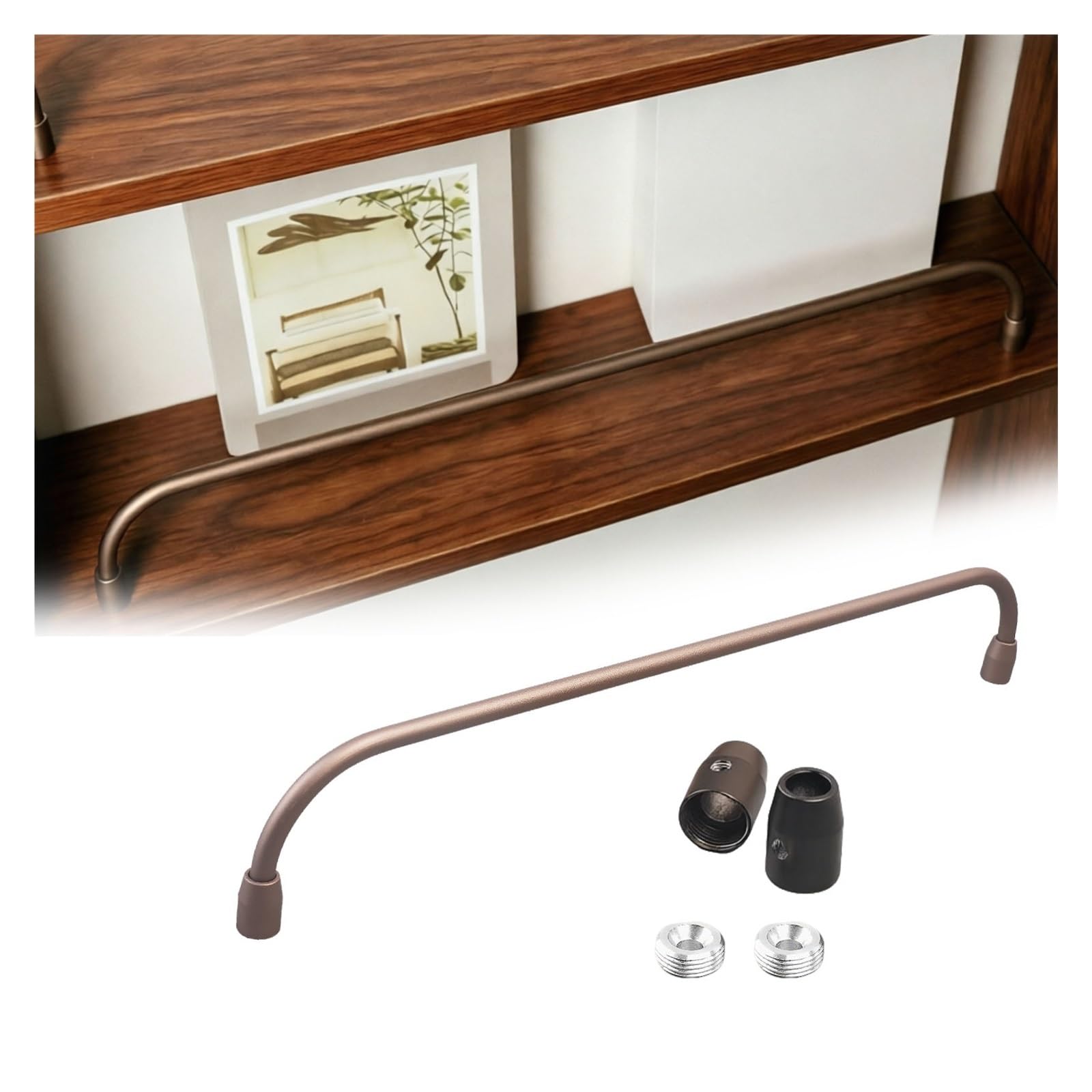 Lxlzyxsf Brown Metal Magazine Fence Display Rack, Customizable Shelf Plate Rail, Anti-Fall Cabinet Guardrail Bars For Shoe Rack/Bookcase/Closet(,42In/106Cm)