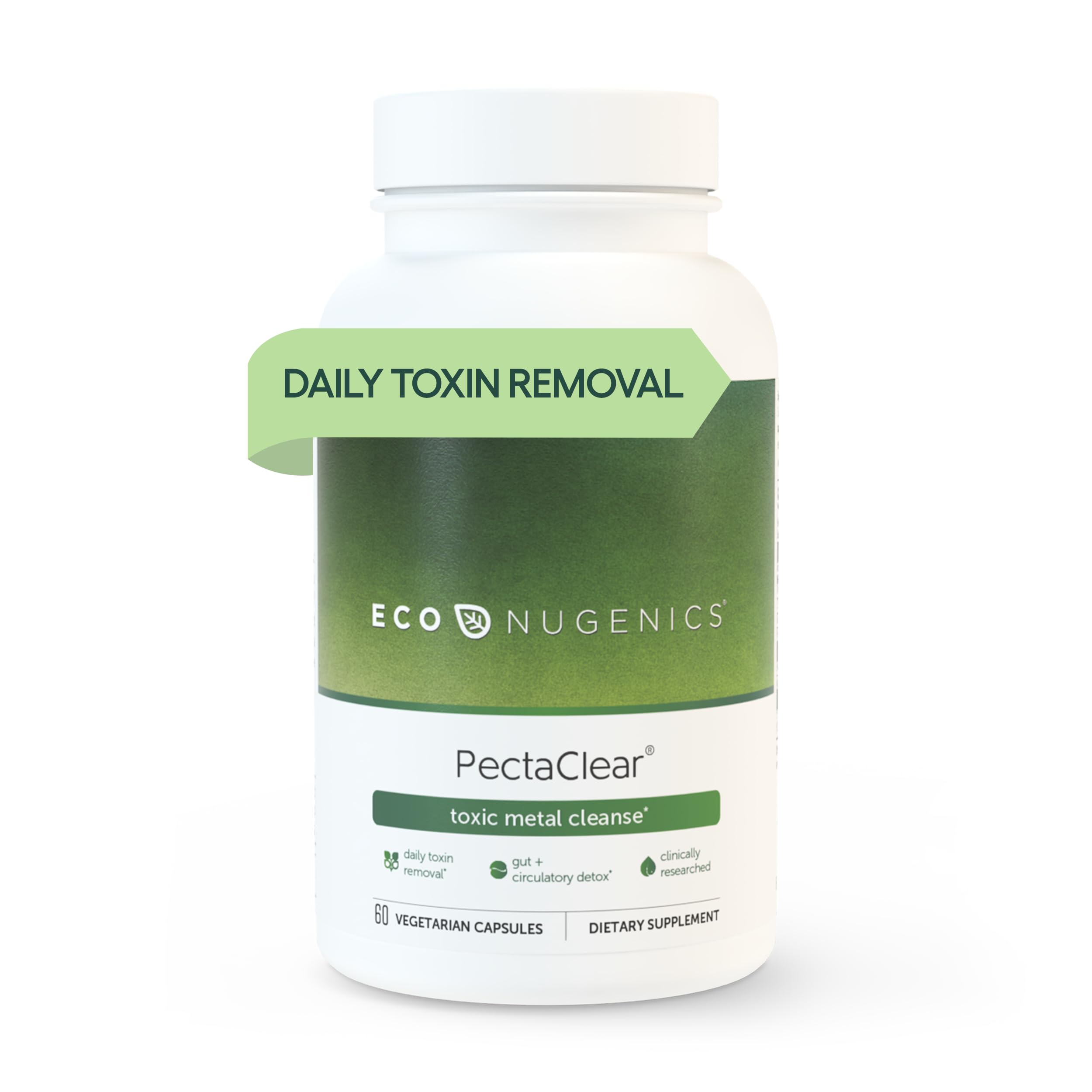 EcoNugenics PectaClear Detox Supplement for Toxic Metal Cleanse – Naturally & Safely Eliminates Toxins for Gut, Liver & Kidney Detox & Repair – Helps with Energy, Weight, Hormone Balance – 60 Capsules