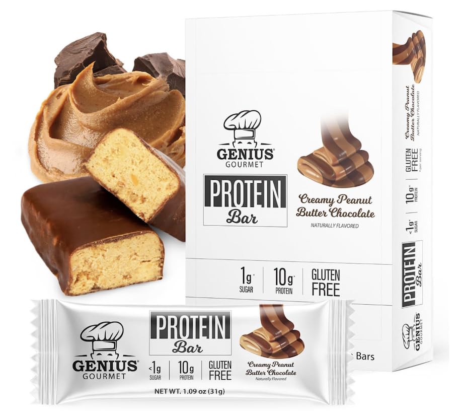 Keto Genius Gourmet Protein Bar Creamy Peanut Butter Chocolate 10g Protein 1g Sugar Gluten Free 10 Count