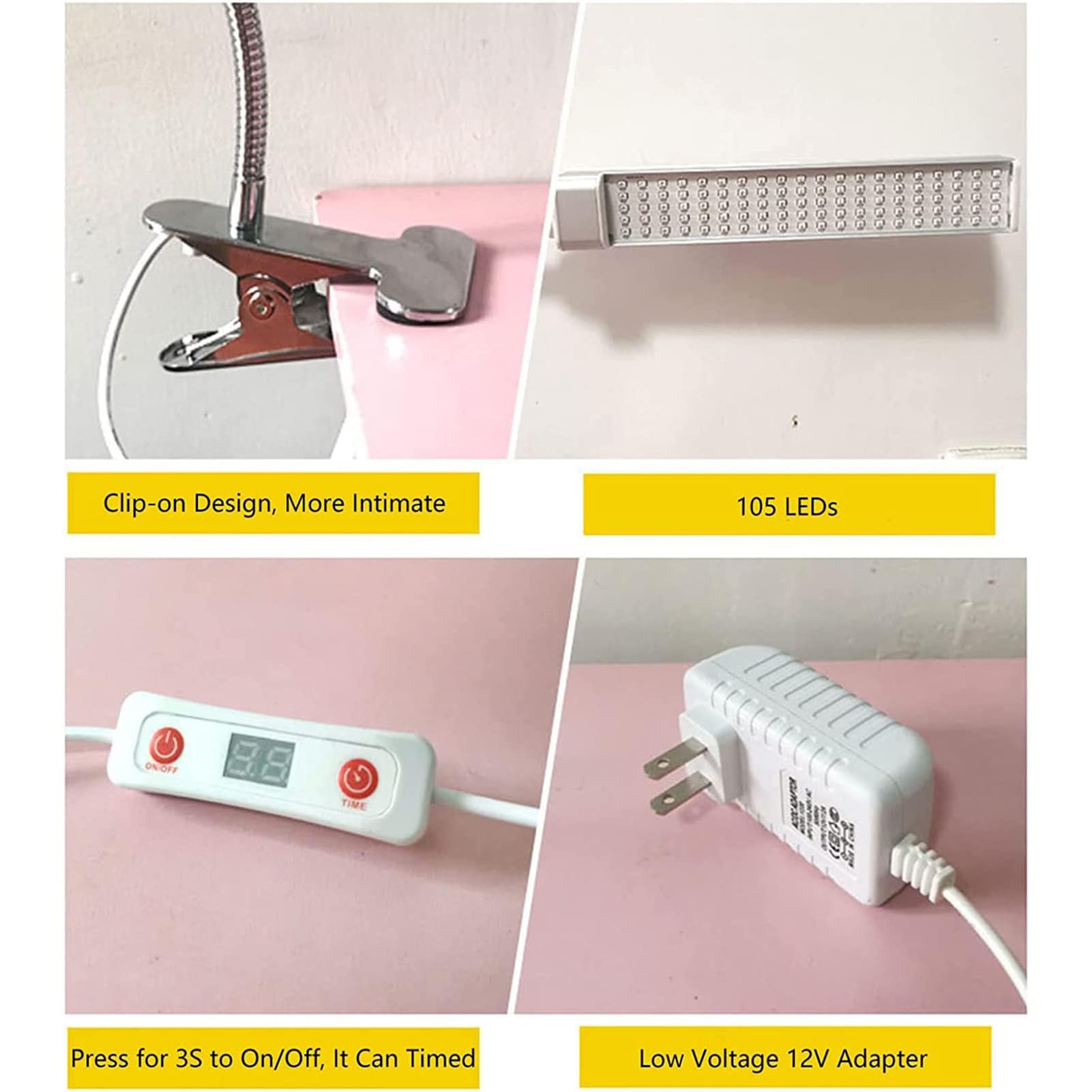Lampe De Bronzage UVA, Lampe De Bronzage Faciale Réglable avec Base À Clipser Et Conception De Synchronisation, Lampe de Bronzage LED pour Le Visage du Corps du Visage