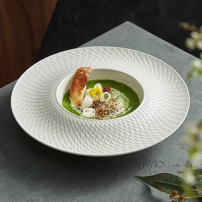 Hutteller aus Keramik, Suppenteller im westlichen Stil, Schüssel mit breitem Rand, geeignet for Nudelsalat und Suppe(12 inches)