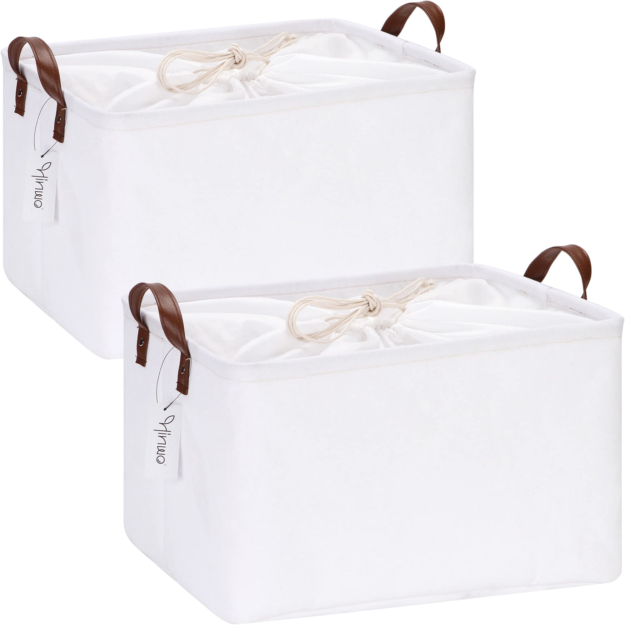 Hinwo 4-Pack Large Canvas Fabric Storage Baskets With Handles, 31L Rectangle Storage Bins, Collapsible Storage Box, Clothes, Toys, Blankets Organizers, 16.5 X 11.8 X 9.8 Inches, (Black Stripe