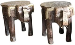 Vintage Tables Decorative Wooden Elephant Brass Cladded Accent Table Hand Carved Royal Haveli Decor