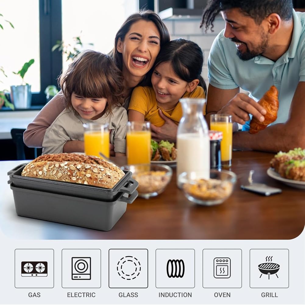 Molde de Pan de Hierro Fundido con Tapa, Distribución Uniforme del para Pan Casero, Pasteles y Pastel de Carne