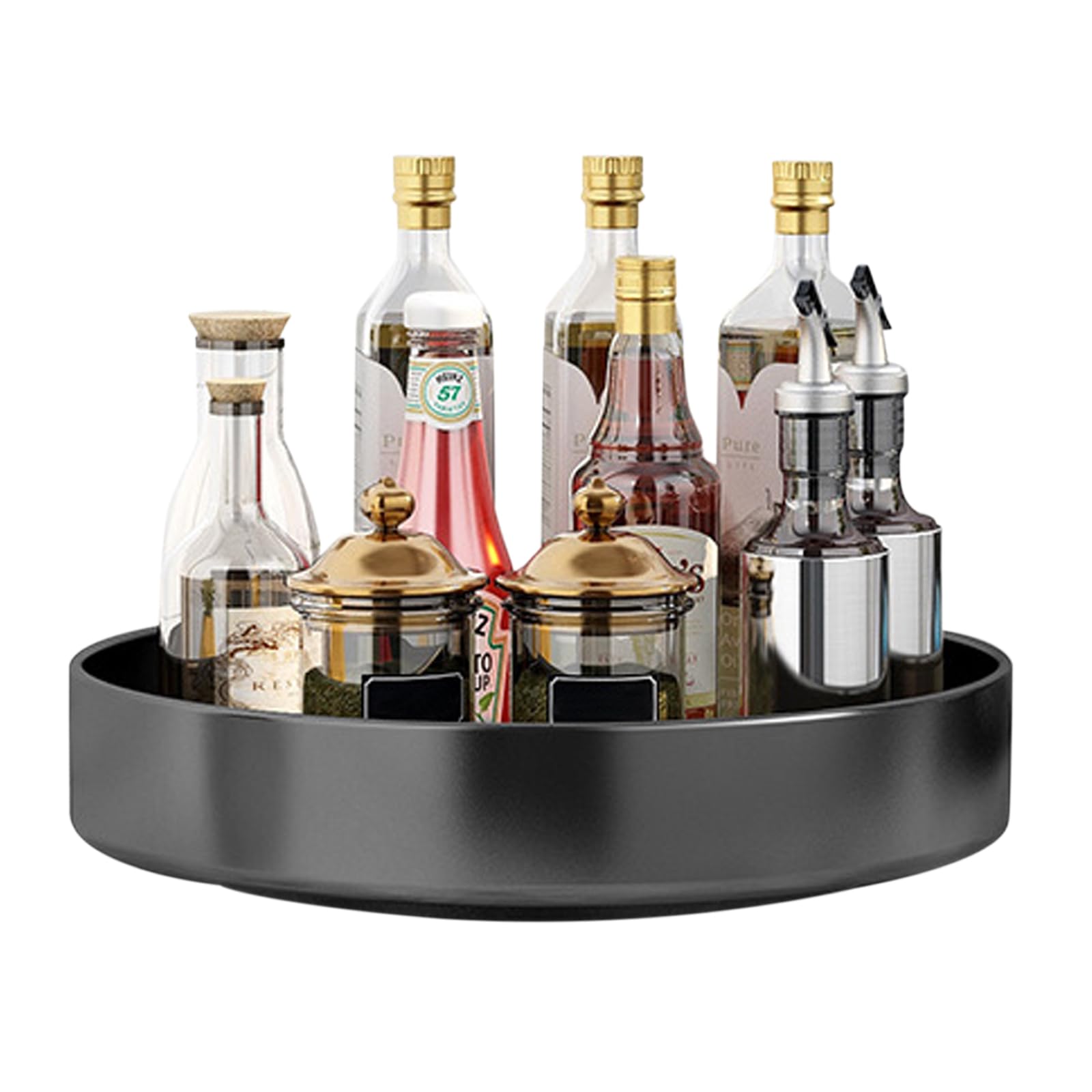 Lazy Susan Drehteller Organizer,30cm Drehbares Gewürzregal aus Kohlenstoffstahl Küchen Drehteller Schrank Organizer für Speisekammer Küche Arbeitsplatte Kühlschrank Tisch Aufbewahrung (Schwarz)