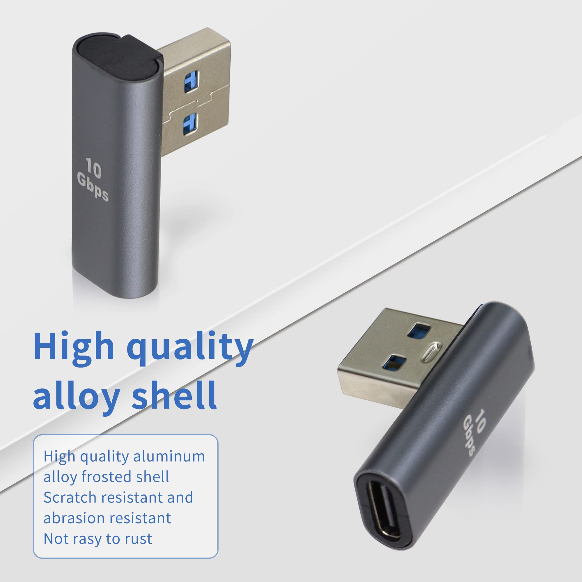 QIANRENON PD 120W U Forma Angolo USB C a USB 3.1 OTG Adattatore 10Gbps Tipo C Maschio a USB3.1 Femmina 180 Gradi Ricarica Rapida Connettore Dati, Lega Zn / Luce LED 4K