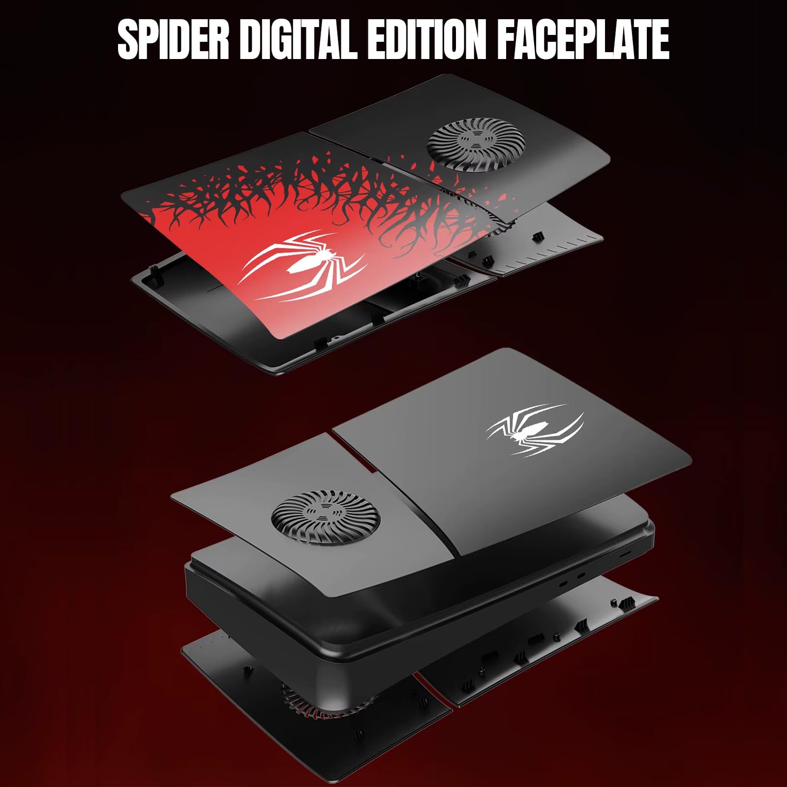 ElitePlay Placa frontal Spider PS5 con rejillas de ventilación de refrigeración, placas de repuesto, accesorio para Playstation 5 Edición Digital