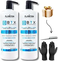 Plancton BTX Orghanic Alisamento Térmico Natural, Kit com 2 Unidades de 1000ml, com Óleo de Macadâmia e Argan, Todos os Tipos de Cabelo