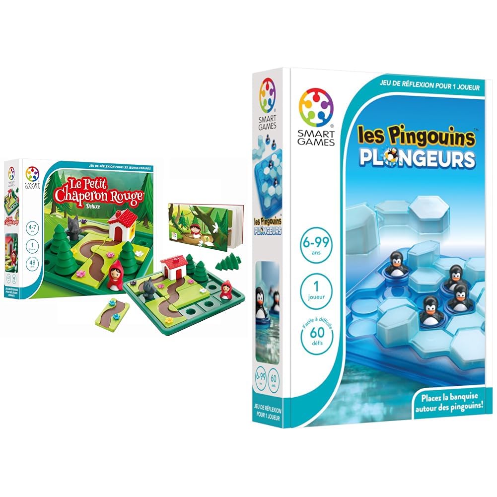 SmartGames - Le Petit Chaperon Rouge - Jeu de Réflexion - Trouvez Le Chemin & Les Pingouins Plongeurs - Jeu de Réflexion - Placez la Banquise Autour des Pingouins - 60 Défis de Différents Niveaux