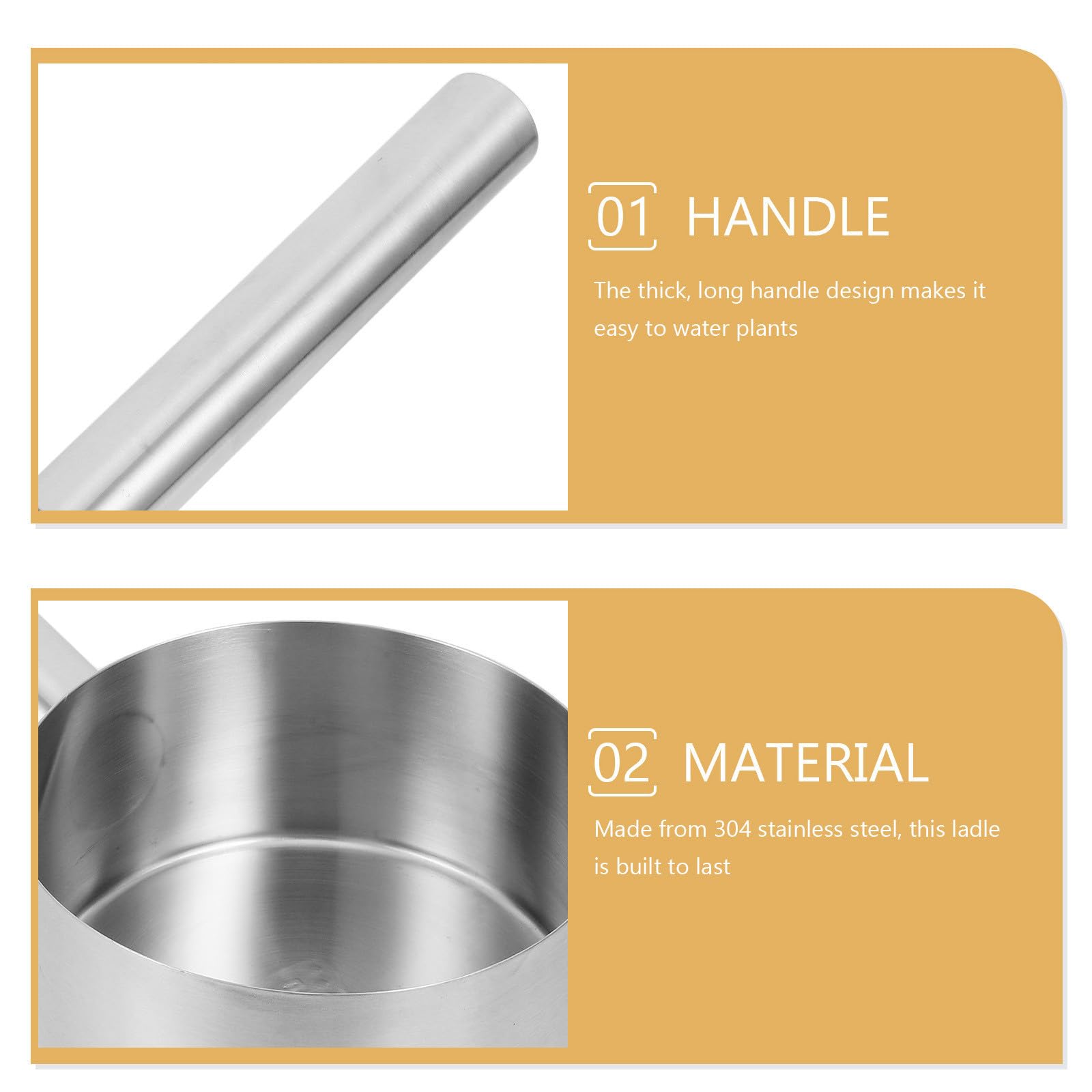 NUOBESTY cucharón de sopa de acero inoxidable con asa ergonómica, capacidad grande, utensilio para lavar cabello y uso en jardín