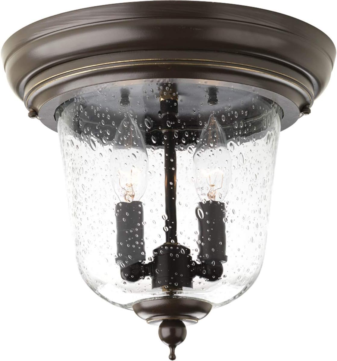 Progress Lighting Ashmore Collection 2-Light Clear Seeded Glass New Traditional Outdoor Close-to-Ceiling Light Antique Bronze