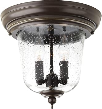 Progress Lighting Ashmore Collection 2-Light Clear Seeded Glass New Traditional Outdoor Close-to-Ceiling Light Antique Bronze