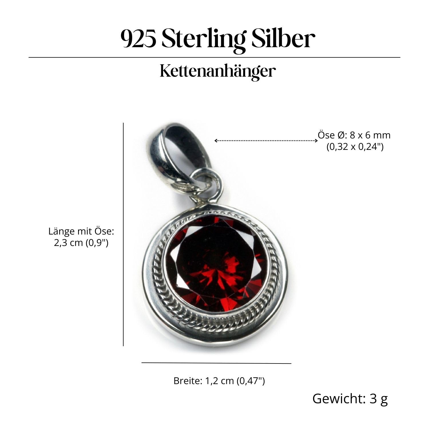 Granat Anhänger 925 Sterling Silber – Roter Edelstein Schmuck für Damen & Herren – Handgefertigter Silberanhänger mit klassischer Ausstrahlung als Symbol für Schutz & Kraft