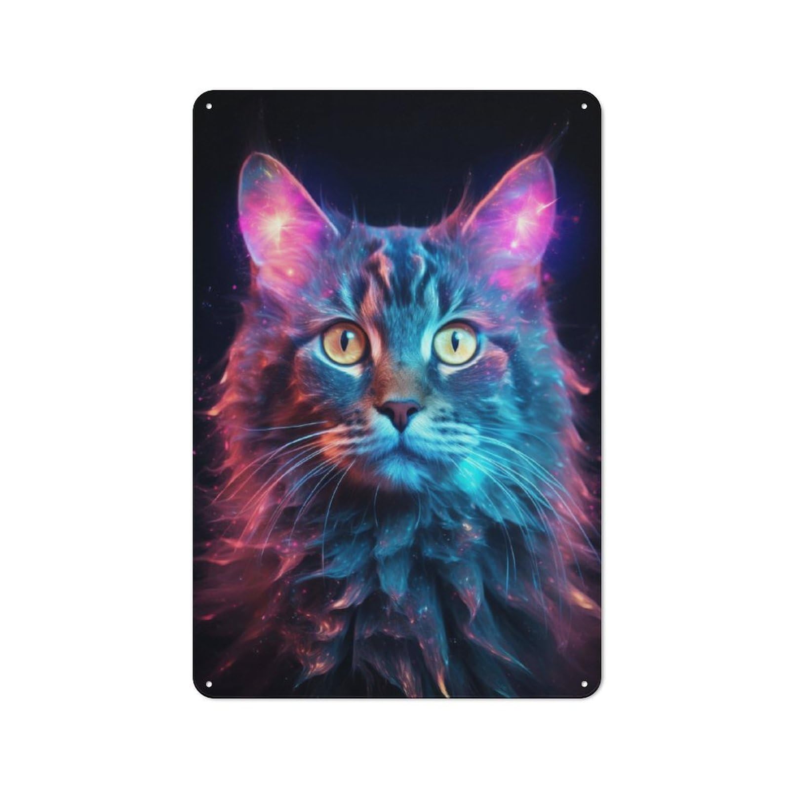 Junmoney Neon Cat Nebulae Character Metal Wall Decor 30X20cm, Vintage Metal Sign For Home, Shop, Pub Or Studio Wall