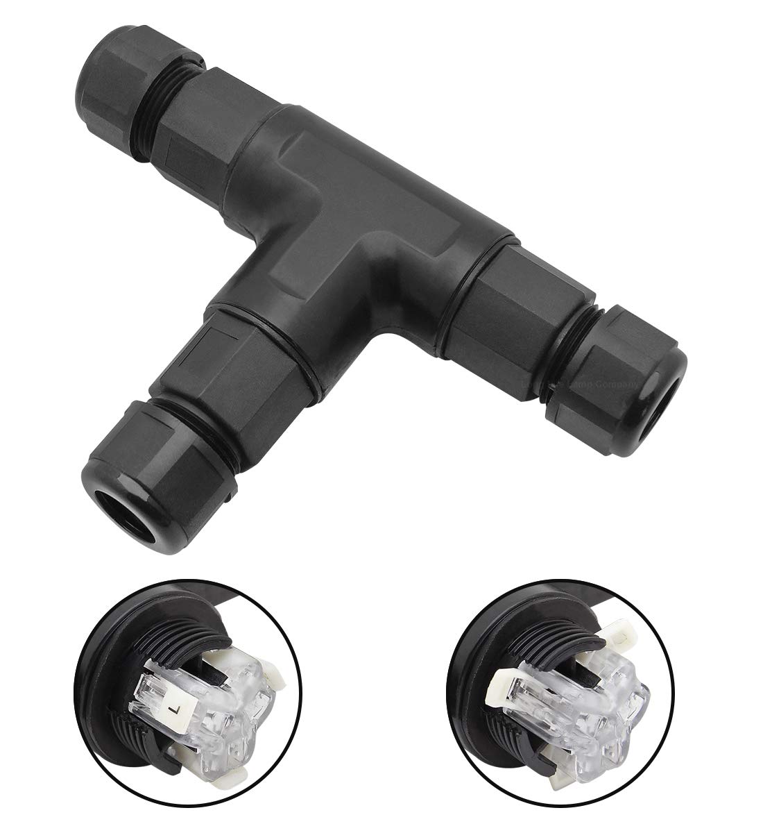 Exterior IP68 Waterproof Cable Connector 3 Pole T Shape Junction Box Push Clip, Non Screw, External Coupler Sleeve QCT1