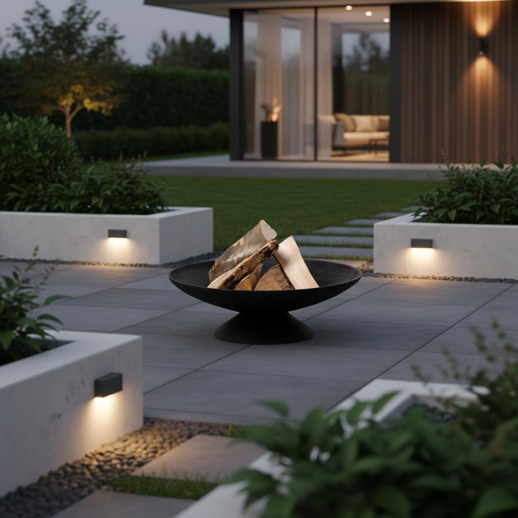 Braciere Design Outdoor Jet-Line Metallo Braciere Indio Nero Diametro 60 cm Altezza ca. 21 cm Fuoco Giardino Terrazzo Giardino Terrazzo Jet-Line Cestino Fuoco Fuoco Esterno Griglia Griglia