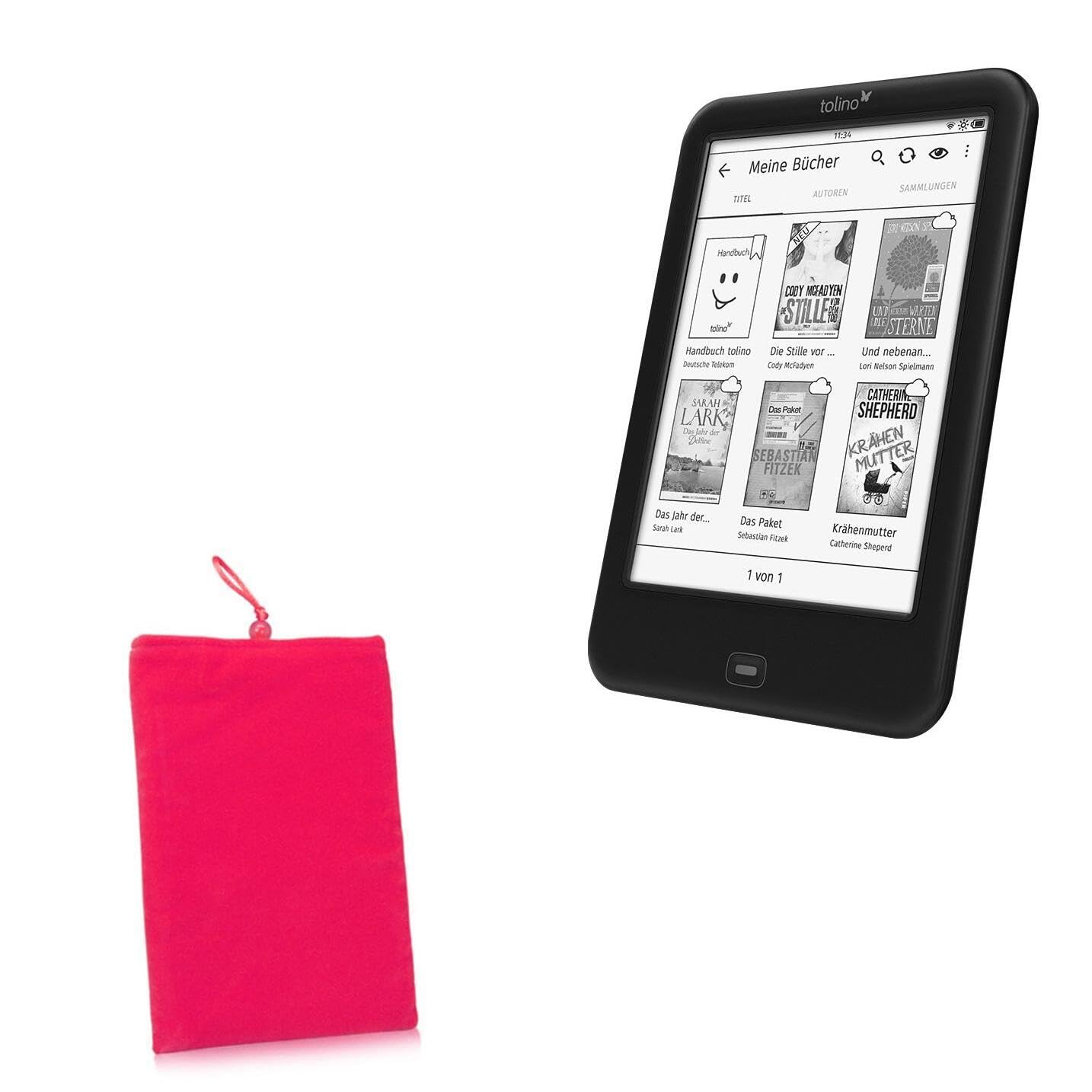 BoxWave Case Compatible with Tolino Shine2 300ppi e-Book - Velvet Pouch, Soft Velour Fabric Bag Sleeve with Drawstring - Cosmo Pink