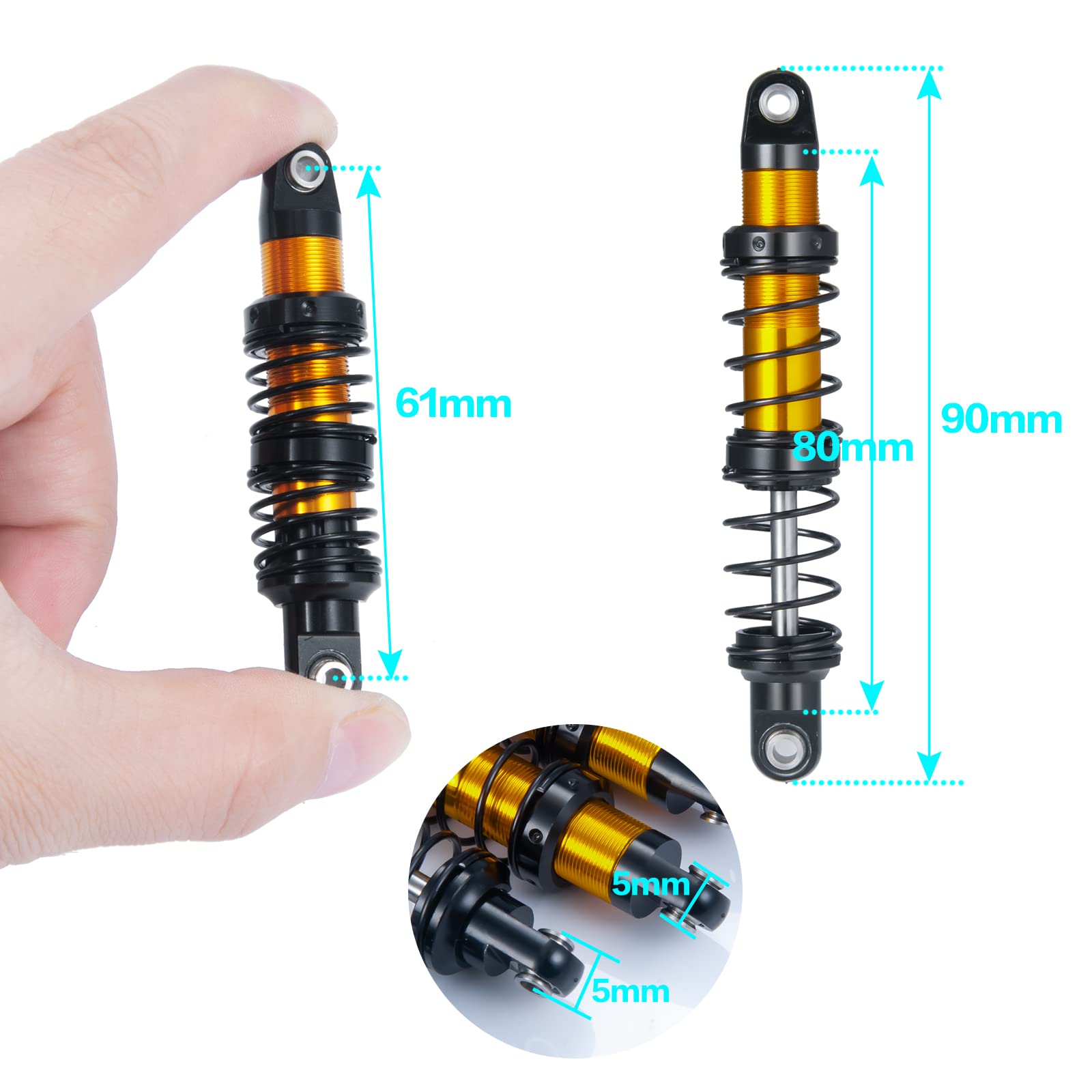 Runup Amortiguadores de metal, amortiguadores RC para 1/10 RC Crawler Auto Axial SCX10 90046 AXI03007 TRX4 TRX6 D90 CC01, 4 unidades (80 mm)