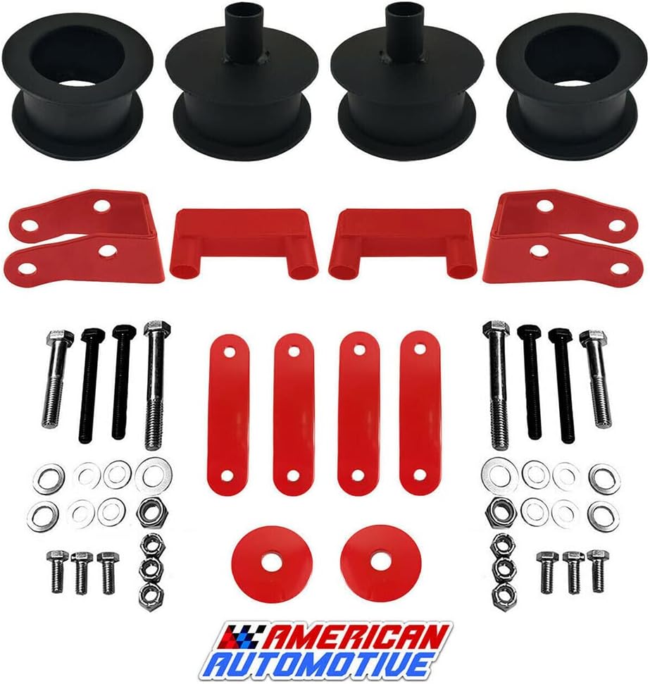 American Automotive Wrangler JK Full Lift Kit Red 3" Front + 3" Rear Steel Coil Spacers + Shock Extenders Suspension Leveling Kit 2WD 4WD