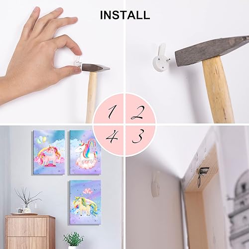 Miniatura 6 de YUANAND Arte de pared de unicornio para dormitorio de niña, cuadros de lienzo de arcoíris para decoración del hogar del cuarto del bebé, carteles