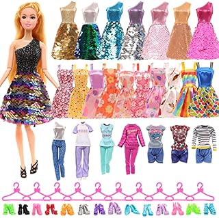 Festfun 45 Doll Clothes and Accessories 5 Sequins Dresses 5 Tops 5 Pants Outfits 10 Mini Dresses 10 Shoes 10 Hangers for 11.5 inch Doll Girl Gift