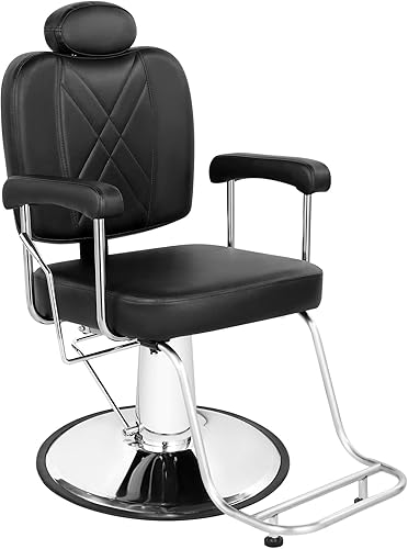 Silla de peluquería negra, silla de pelo multiusos para peluquería casera, bomba hidráulica resistente con rotación de 360, silla reclinable de
