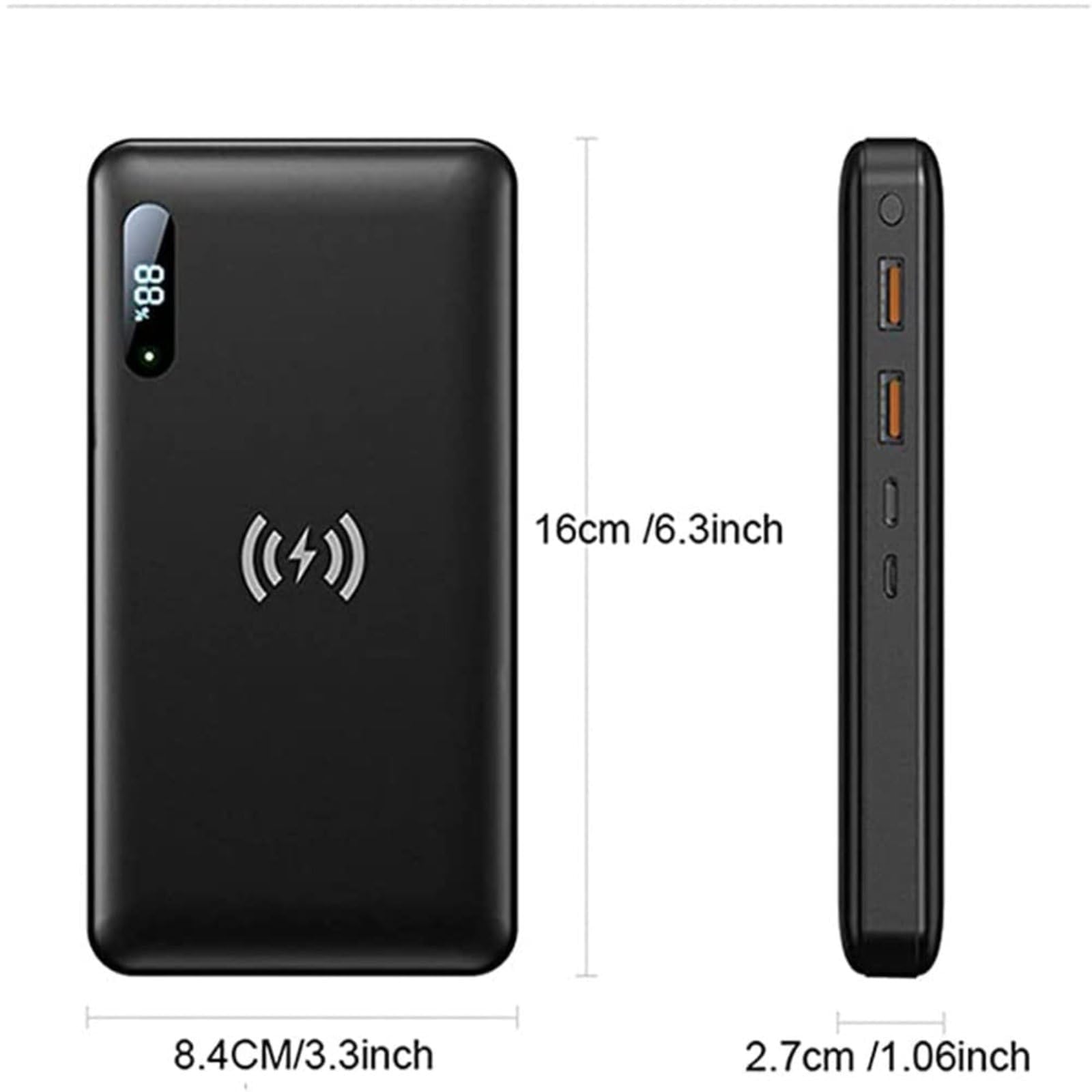 Power Bank, Caricabatterie Portatile Wireless, Power Bank, 50000 mAh, 15 W, Ricarica Wireless Rapida, 65 W, Caricabatterie per Telefono PD Type-C, Ricarica Rapida QC 4.0,Nero